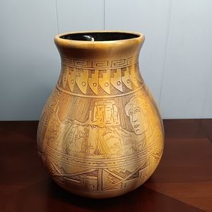 Emily Blackhorse Signed Art Vase Dine‎ Navajo Ceramic Wood Etch Artist